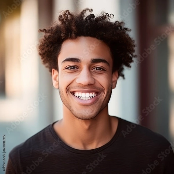 Fototapeta Smiling man looking at the camera. Zoom. Profile photo. Generative AI
