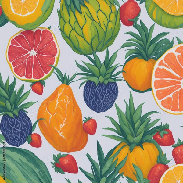 Obraz seamless pattern with fruits, Generative IA
