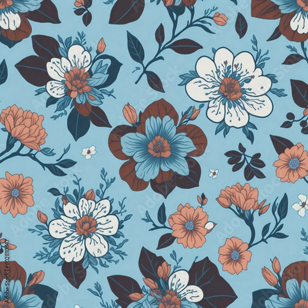 Obraz seamless pattern with flowers,Generative IA
