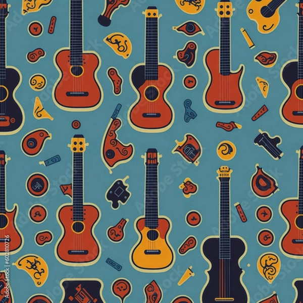 Obraz seamless pattern with guitars,Generative IA
