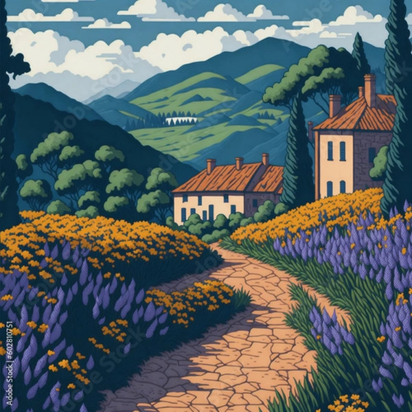 Obraz village in the mountains,Generative IA
