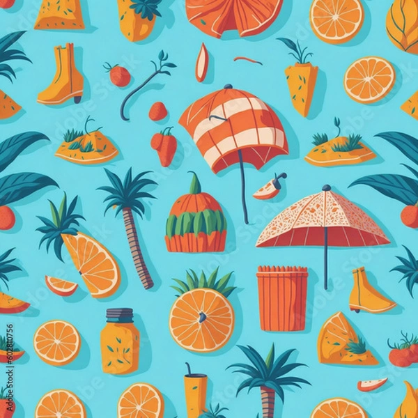 Obraz seamless pattern with summer icons,Generative IA
