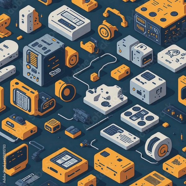 Obraz seamless pattern with icons of network,Generative IA
