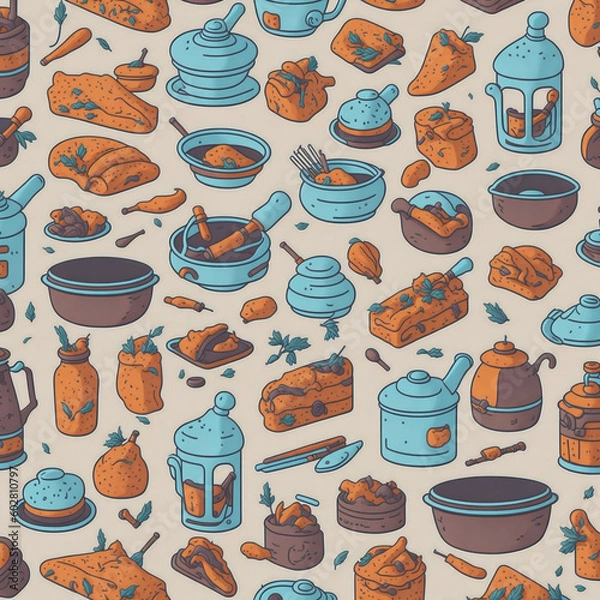 Obraz seamless pattern with utensils,Generative IA

