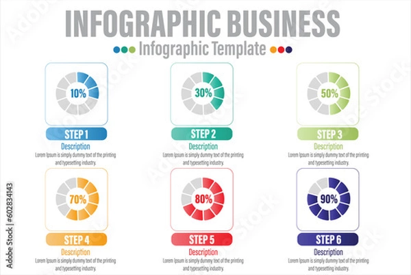 Obraz Percentage sign icon vector,Colorful timeline infographic with Six 6 Steps, Six 6 options design template, Infographics management, finance, analytics, presentation.