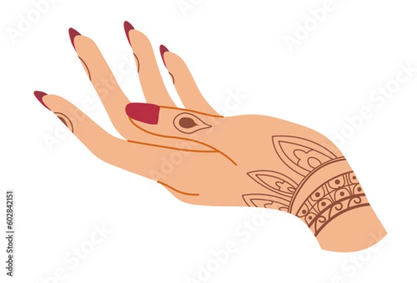 Obraz Hand with manicured nails and henna drawing design