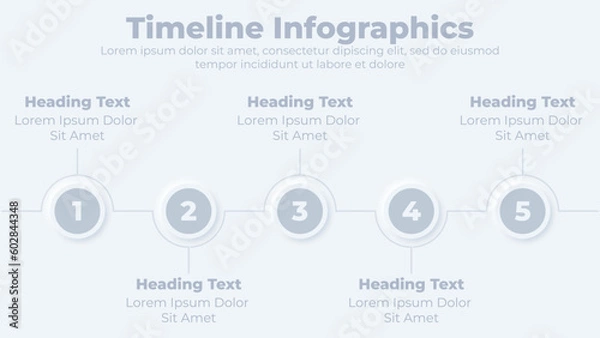 Fototapeta Timeline 5 steps neumorphic business infographic presentation slide template