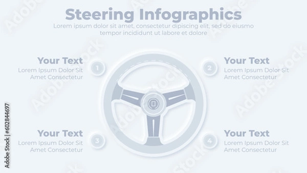 Obraz Neumorphic car steering wheel infographic presentation template