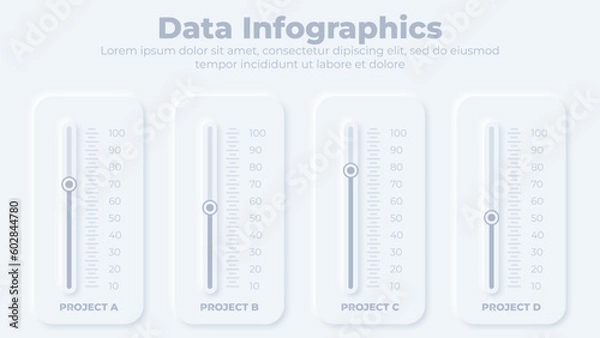 Obraz Neumorphic kpi dashboard and graphical chart elements infographic presentation template