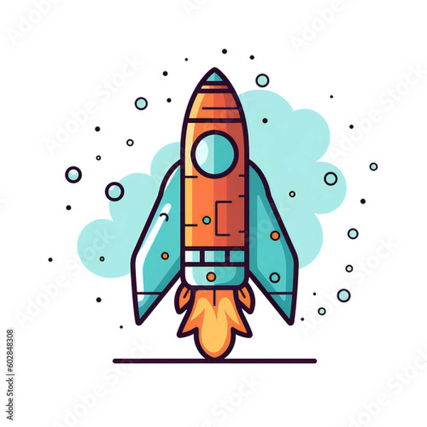 Fototapeta Rocket launch Flat Design Style in transparent background AI generated