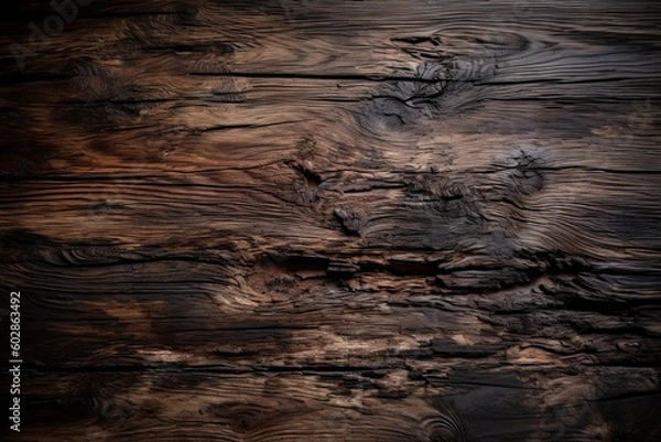 Fototapeta Texture of old boards detailed brushed oak wood as background with artistic design. AI generative