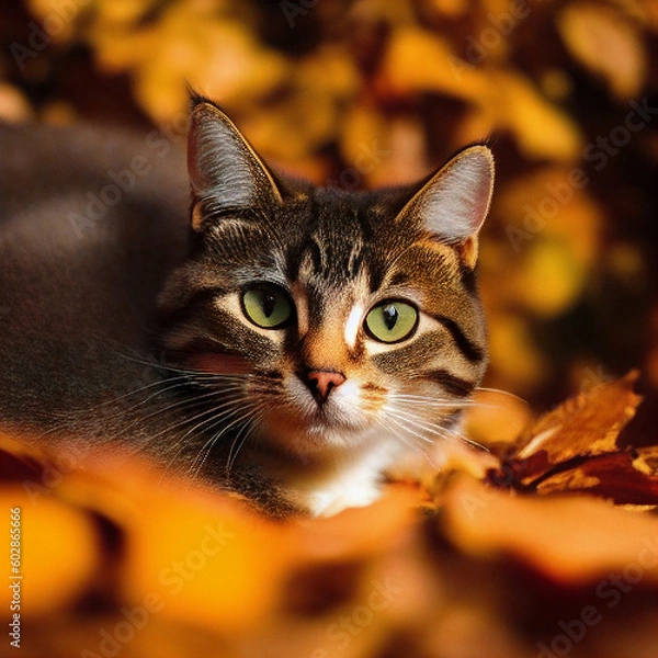 Obraz A portrait photo of a cat in autumn