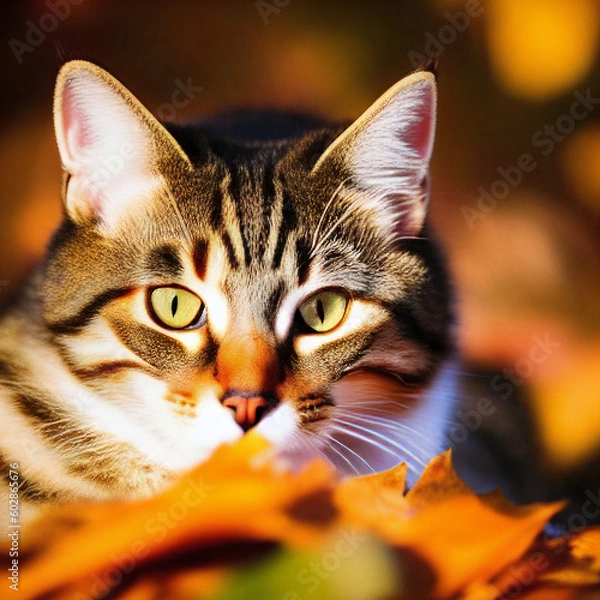 Obraz A portrait photo of a cat in autumn
