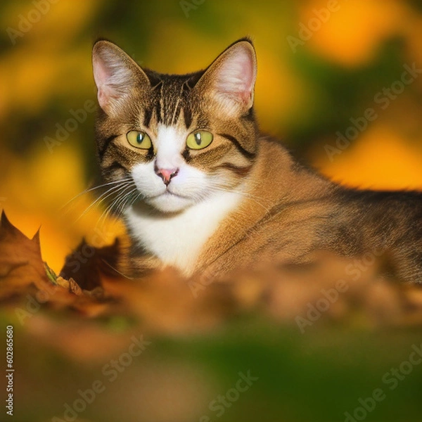 Obraz A portrait photo of a cat in autumn
