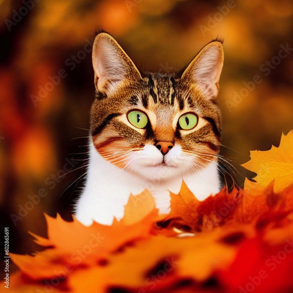 Obraz A portrait photo of a cat in autumn