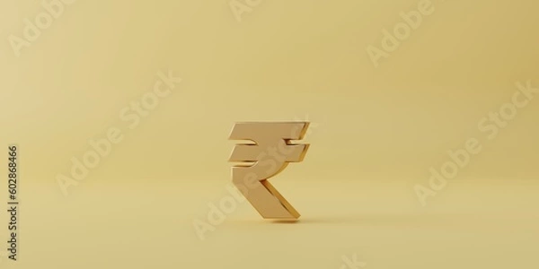 Obraz Gold Rupee sign on yellow background for currency exchange and money transfer concept, Indian Rupee is the official currency of the country of India which is divided into 100 paisa each. with 3d