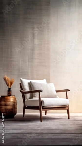 Fototapeta Modern living room interior with wooden armchair and wooden vase