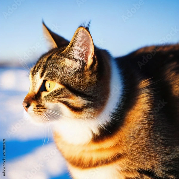 Obraz A portrait photo of a cat in winter. Generative AI