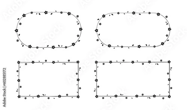 Fototapeta Floral Frame Silhouette Doodle Set. Spring border template, flourish design element for wedding, greeting card.