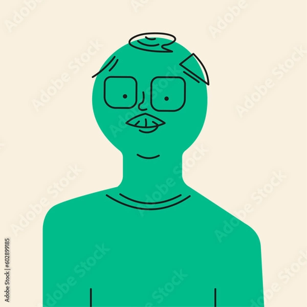 Obraz Male grandfather elderly smiling silhouette green color with black outline. Flat style. Vector illustration.