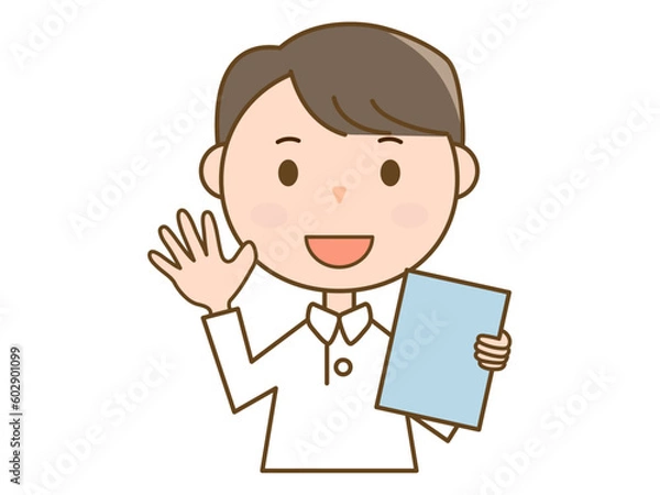 Fototapeta カルテを持って挨拶をするお医者さん_看護師_白衣を着た男性のイラスト