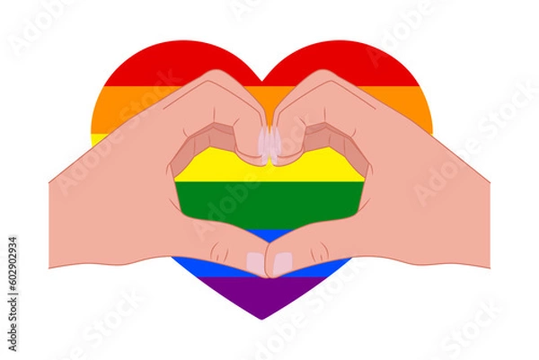 Fototapeta Vector heart with rainbow flag. hands gesture making heart. isolated on white background. An element of LGBT