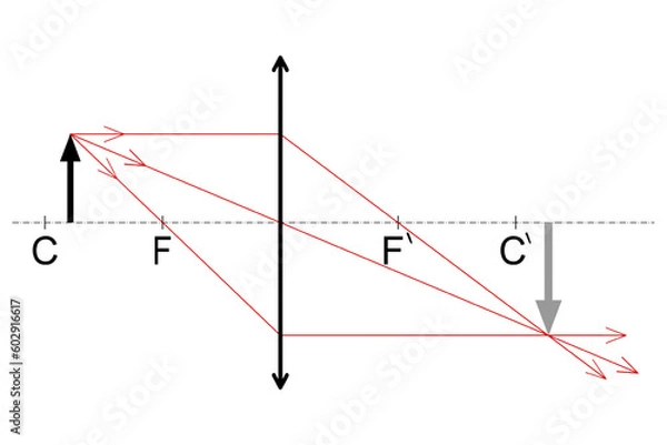 Fototapeta Graphic construction of the image of an object located between the focal point and the center of the optical surface of the coupler