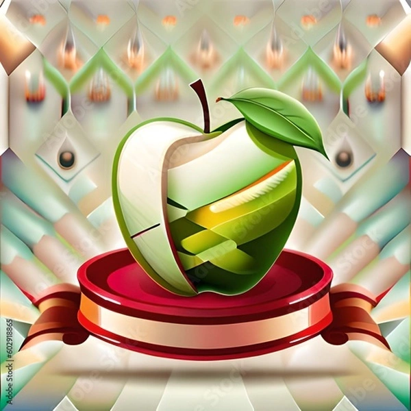 Obraz green apple with red ribbon