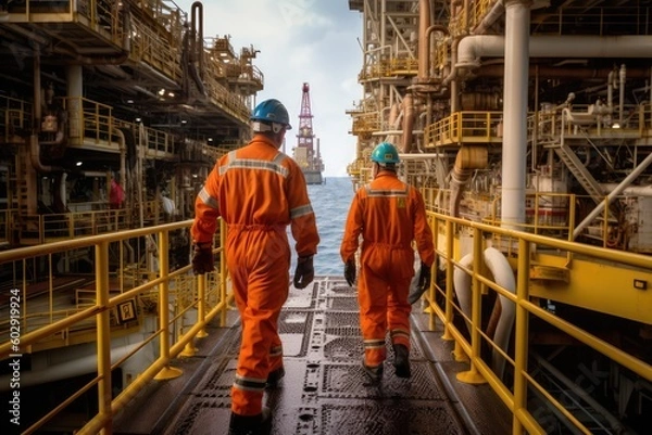Obraz Oil rig workers offshore, made with generative ai