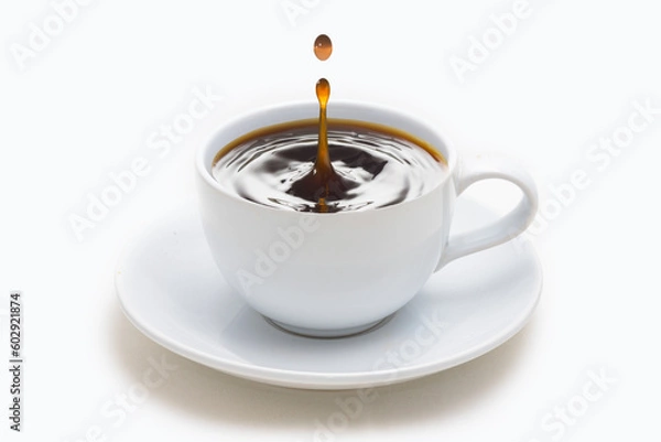 Obraz Coffee drops in white cup isolated on white background