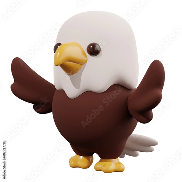 Fototapeta Cartoon eagle isolated on white background. Cute illustration. 3d rendering      