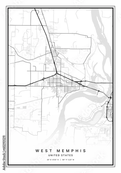 Fototapeta West Memphis Map Wall Art | West Memphis United States Map Art, Map Wall Art, Digital Map Art