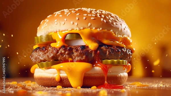 Obraz Verlockender, saftiger Burger Generative KI