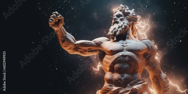 Fototapeta Illustration of ZEUS, god of sky and thunder. Zeus the king of the Greek gods ready to hurl lightning bolts down upon the earth and mankind. Generative AI