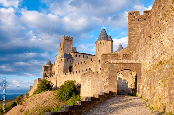 Fototapeta La Porte De Aude with great sky at late afternoon in Carcassonne