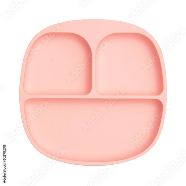 Obraz Children's dinner plates of different colors made of silicone on a white background