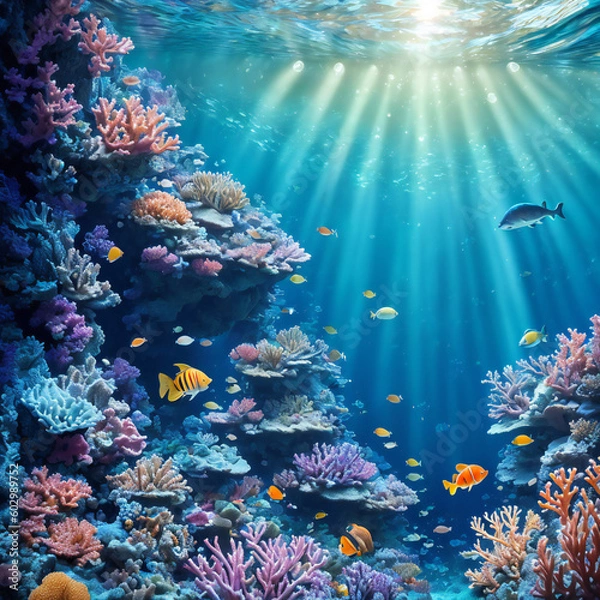 Fototapeta coral reef and fishes
