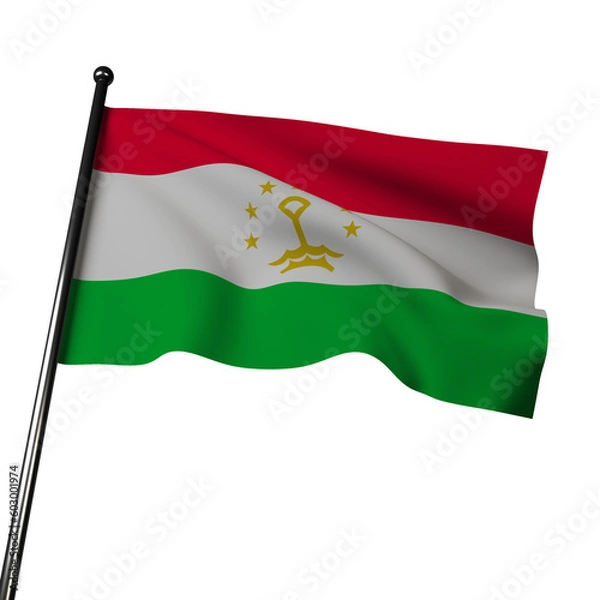 Obraz Illustration of Tajikistan's flag waving in the wind, isolated on a gray background.