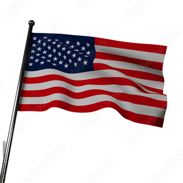 Obraz The American flag waves in 3D on gray. It has alternating red and white stripes, for valor and purity, with a blue field in the corner, representing loyalty and justice. 