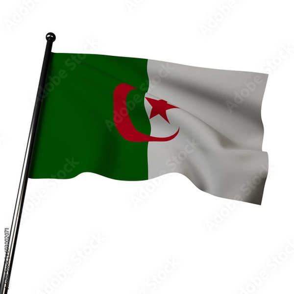 Fototapeta 3D rendering showcases the Algerian flag, with realistic fabric that waves in the wind. 