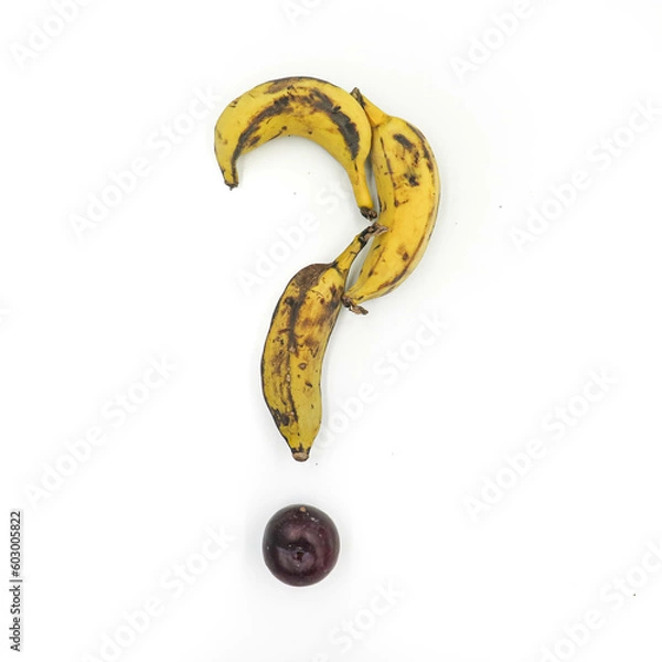 Fototapeta Question mark made of fruits in a white background