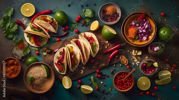 Obraz Mexican culinary tacos. Generative AI