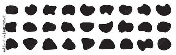 Fototapeta Liquid black blotch shape vector set. Abstract forms blob paint ink splashes. Liquid random shapes silhouette drop in flat style