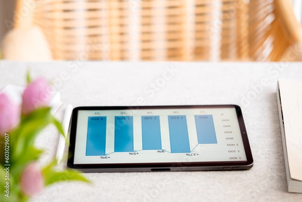 Obraz Tablet with business plan. Tablet with profit growth chart