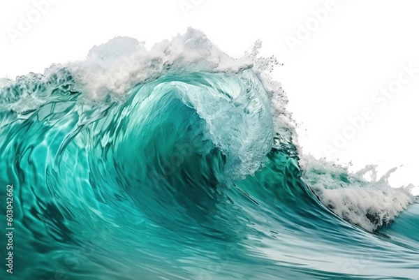 Fototapeta Beautiful turquoise sea natural wave on cutout PNG transparent background. Generative AI