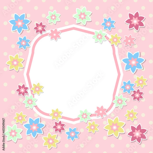 Fototapeta Vintage scrap booking template for kid party, invitation, greeting, baby boy, girl shower card, Happy birthday label, postcard frame, child album. Vector.