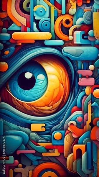 Fototapeta Abstract Eye Illustration Covered by a Huge Variety of Colorful Objects in a Dreamlike Style. Generative ai