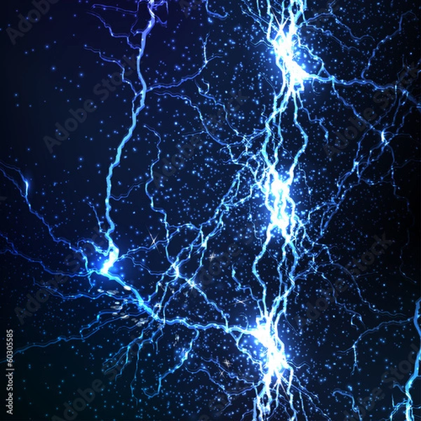 Fototapeta electrical sparks on a dark blue background