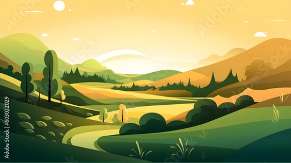 Obraz Cartoon clear summer landscape, background. Generative AI