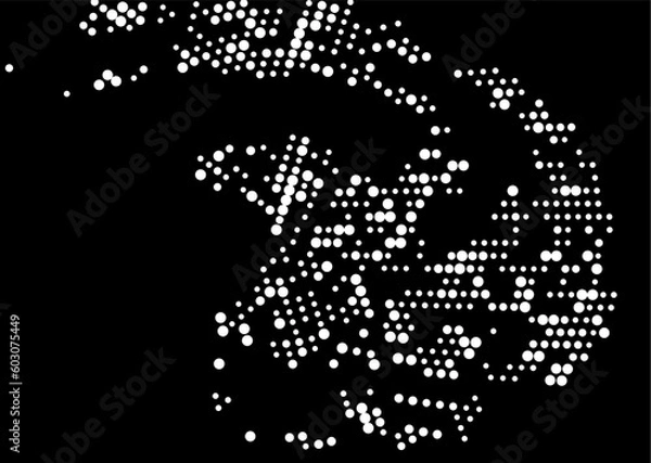 Obraz Halftone monochrome dot pattern. Minimalism, vector. White dots on black background. Background for posters, websites, business cards, postcards.